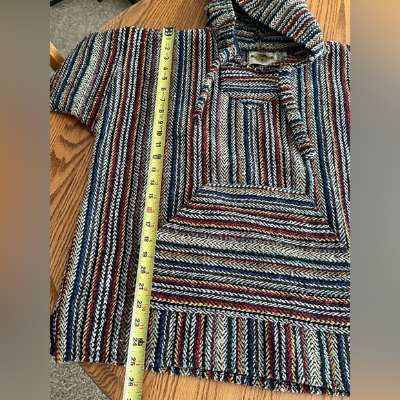 Earth Ragz Vintage 90s Mexican Blanket Baja Joe Red Black Blue Hoodie Mens S - Picture 6 of 8